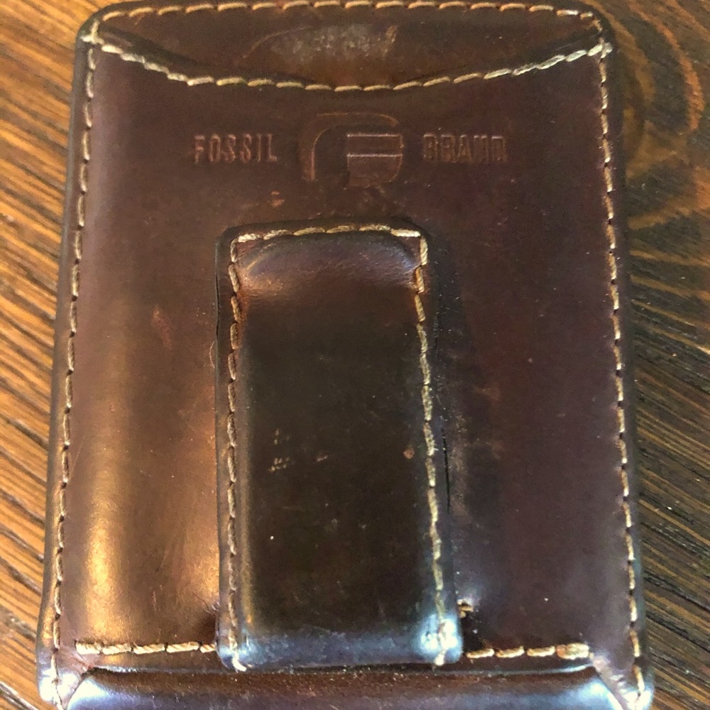 Brown leather Fossil wallet with money clip